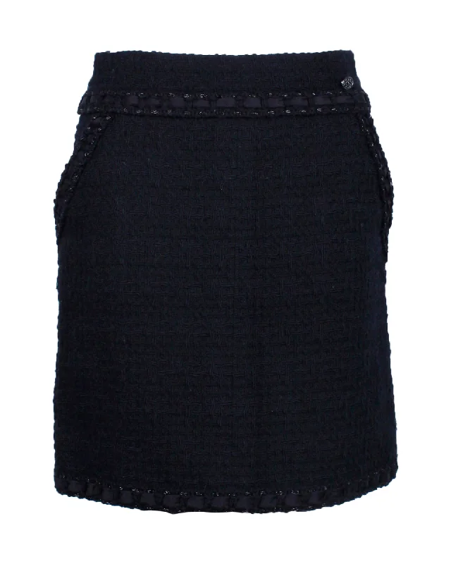 Chanel Chain Detail Mini Skirt in Black Tweed