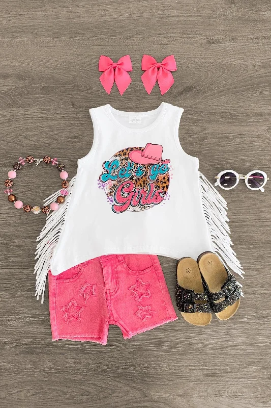 "Let's Go Girls" Pink Denim Short Set