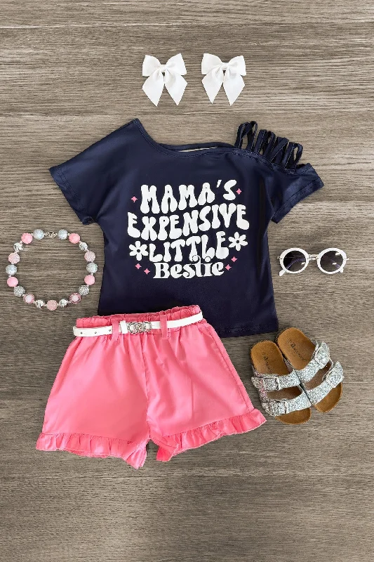 "Mama's Expensive Little Bestie" Pink Short Set