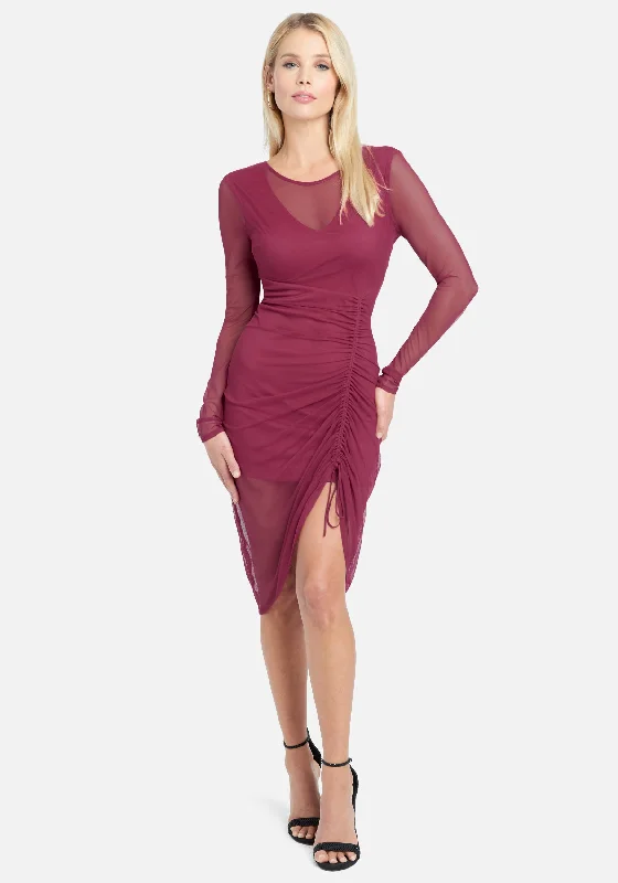 Long Sleeve Mesh Ruched Dress