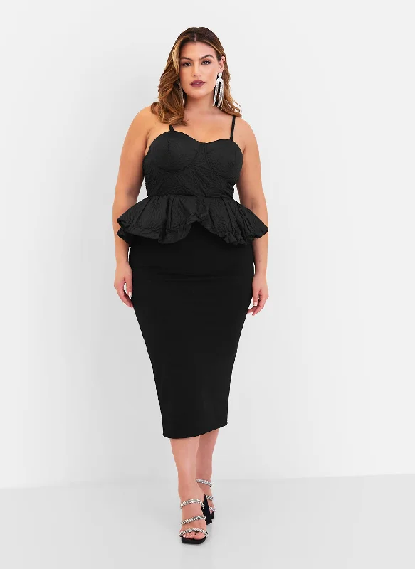 Posh Corset Peplum Midi Bodycon Dress